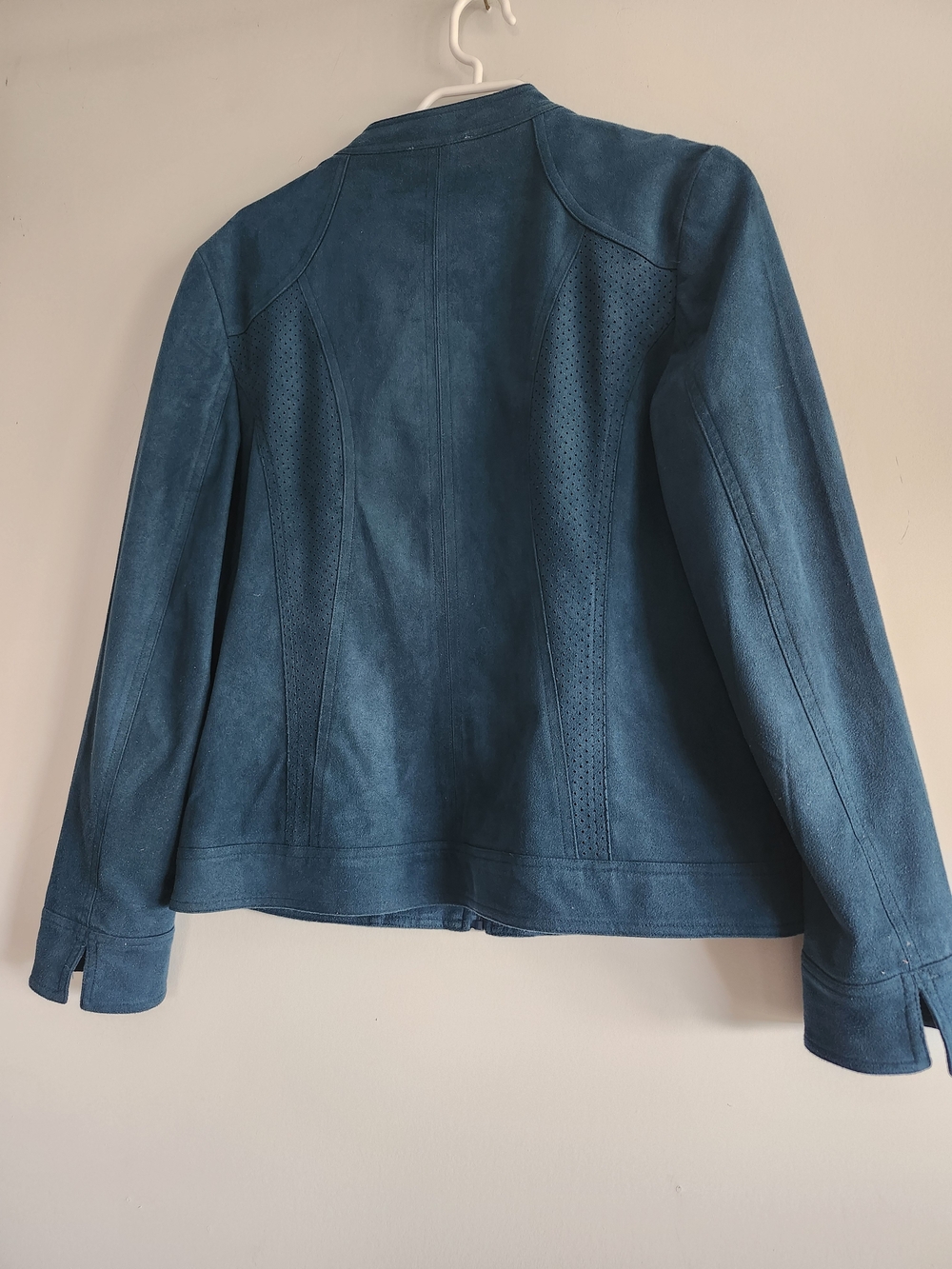 Northern Reflections Teal Faux Suede Zip Up Jacket | Peacock Blue Moto Style - Picture 2 of 10